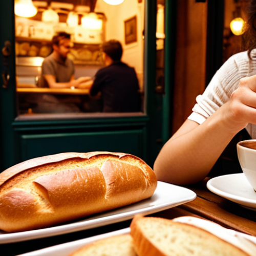 Home 30 **A cozy Parisian café scene, with people enjoying "pão" (bread) and "café au lait". Focus on the warm lighting and inviting atmosphere, emphasizing the pleasure of simple French delights.** (This prompt is based on the mentioned "pain" (bread) and aims for a common French cultural experience familiar to Portuguese speakers.)