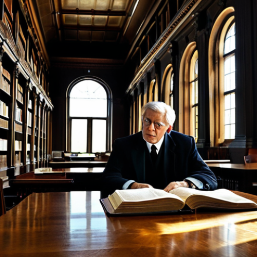 Home 29 **Prompt: The Enduring Legal Legacy**
"A distinguished legal scholar in a modest, professional business suit, seated thoughtfully at a polished wooden desk in a grand, neoclassical court library. Sunlight streams through tall arched windows, illuminating the intricate details of the room, which is filled with ancient legal volumes and elegant classical busts. The scholar is engaged in deep study, embodying the enduring legacy of legal reforms and a structured society. Perfect anatomy, correct proportions, natural pose, well-formed hands, proper finger count. safe for work, appropriate content, fully clothed, professional dress, high quality, realistic photography."