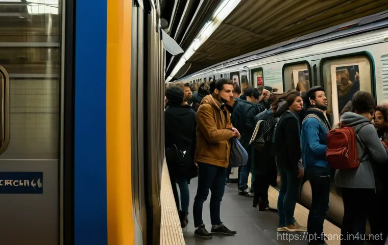 프랑스에서 주의해야 할 사기 유형 - **Image Prompt 1: Vigilance in a Crowded Parisian Metro**
    A wide shot depicting a bustling Paris...