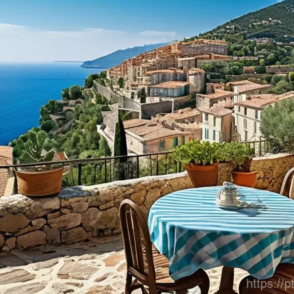 니스 해변과 프랑스 리비에라 여행 - **A charming, sun-drenched medieval village on the French Riviera, perched dramatically on a hilltop...