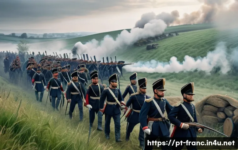 프랑스와 독일의 관계사 - A detailed historical scene depicting the Franco-Prussian War of 1870, showing soldiers in authentic...