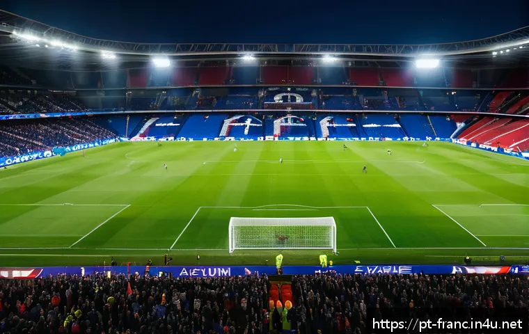 프랑스 리그앙 명문 축구 클럽 - A dynamic and vibrant scene inside the Parc des Princes stadium during a high-stakes Ligue 1 match, ...